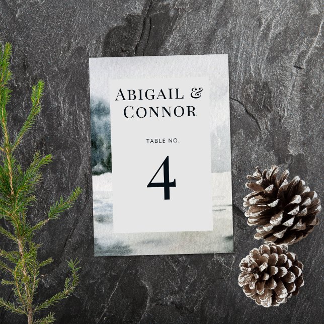 Rustic Misty Mountain Lake Watercolor Table Number (Creator Uploaded)