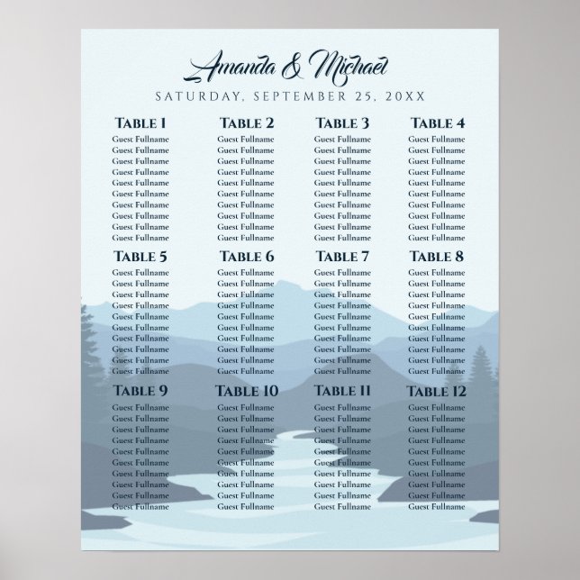 Rustic Misty Mountains Wedding Seating Chart (Front)