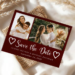 Rustic modern 2 photo burgundy wedding  save the date<br><div class="desc">Modern handwritten script doodle hearts rustic burgundy save the date wedding with 2 engagement photos.                Suitable for summer autumn fall or winter weddings.</div>