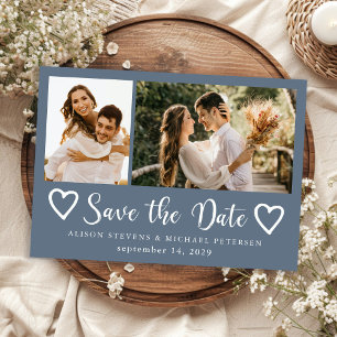 Rustic modern 2 photo dusty blue wedding save the date