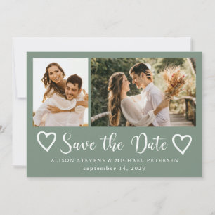 Rustic modern 2 photo sage green wedding  save the date