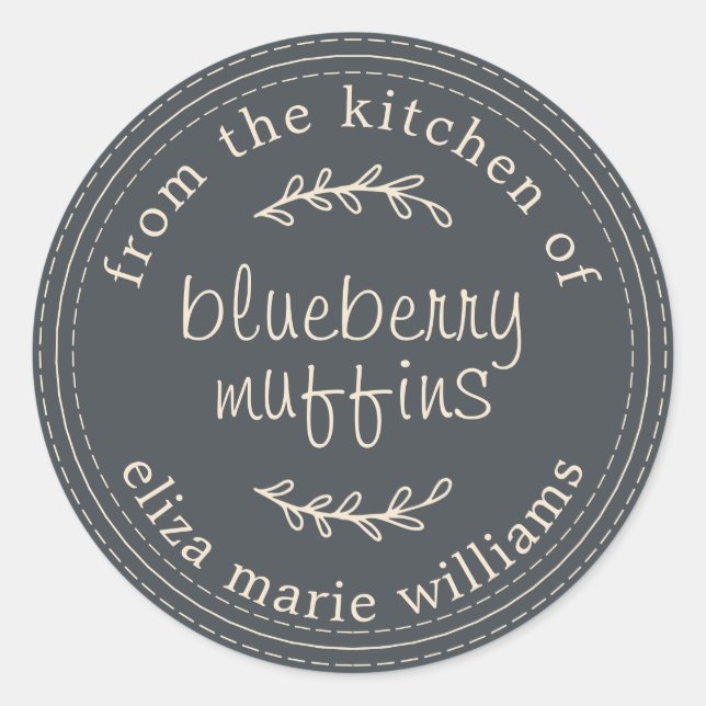 Rustic Modern Baked Goods Blueberry Muffins Black Classic Round Sticker (Front)