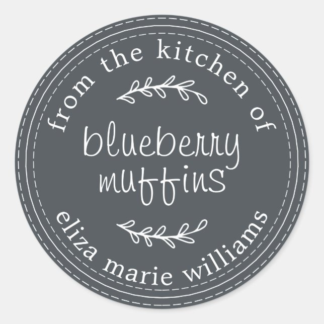Rustic Modern Baked Goods Blueberry Muffins Black Classic Round Sticker (Front)
