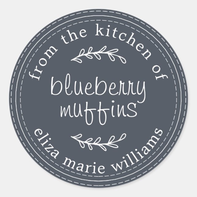 Rustic Modern Baked Goods Blueberry Muffins Blue Classic Round Sticker (Front)