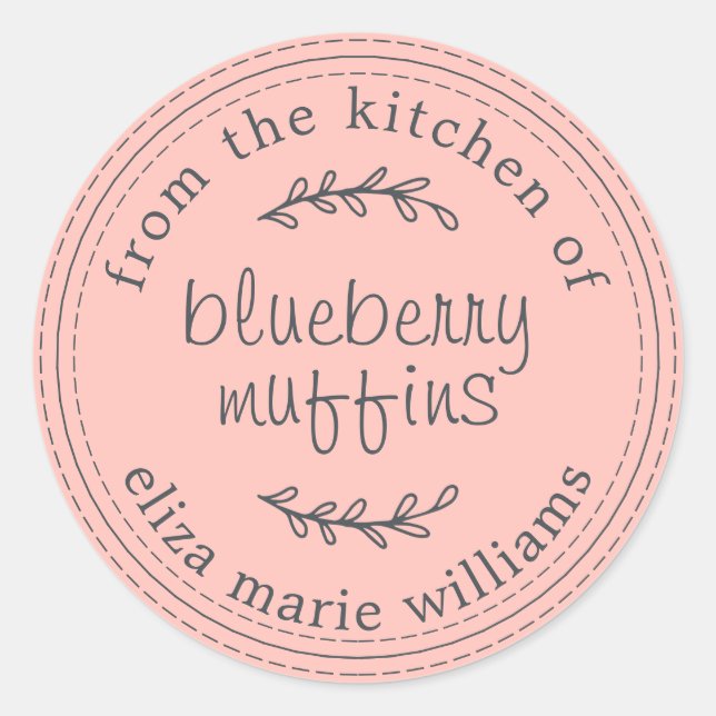 Rustic Modern Baked Goods Blueberry Muffins Pink Classic Round Sticker (Front)