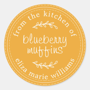 Rustic Modern Baked Goods Blueberry Muffins Yellow Classic Round Sticker