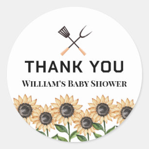 Rustic Modern BBQ Sunflower Baby Shower Classic Round Sticker