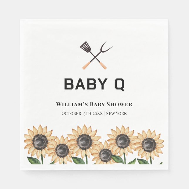 Rustic Modern BBQ Sunflower Baby Shower  Napkin (Front)