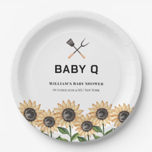 Rustic Modern BBQ Sunflower Baby Shower Paper Plate