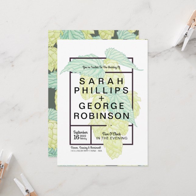 Rustic Modern Beer Hops Wedding Invitation (Front/Back In Situ)
