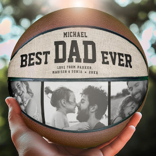 Rustic Modern BEST DAD EVER Cool Photo Collage Basketball