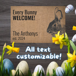 Rustic Modern Black Bunny Rabbit Welcome Mat