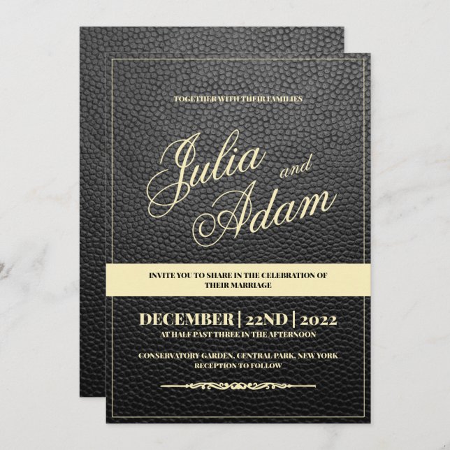 Rustic Modern Black Leather Wedding Invitation (Front/Back)