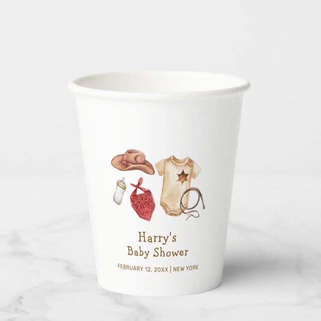 Rustic Modern Boho Western Cowboy Baby Shower  Paper Cups (Front)
