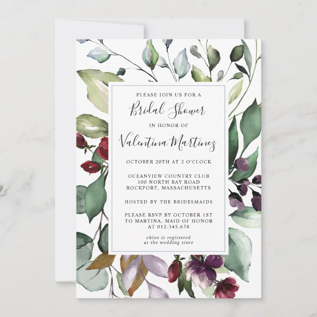 Rustic Modern Botanical Greenery Bridal Shower Invitation (Front)