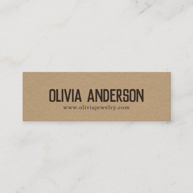 Rustic modern brown kraft paper handmade jewellery mini business card (Front)