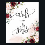 Rustic modern burgundy blush cards and gifts sign<br><div class="desc">Rustic typography modern burgundy blush pink floral gold glitter sparkles bridal shower or wedding cards and gifts sign,  Contact me for matching items or for customisation,  Blush Roses ©</div>