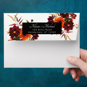 Rustic Modern Burgundy Orange Fall Floral Wedding Envelope