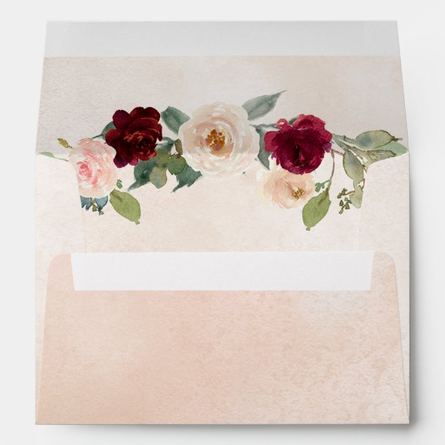 Rustic Modern Burgundy Peach Floral Fall Wedding Envelope (Back (Bottom))