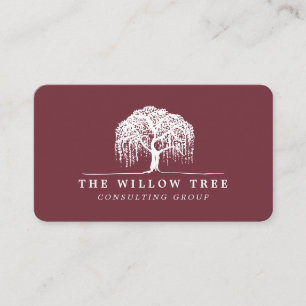 Rustic Modern Burgundy & White Willow Tree Logo Business Card