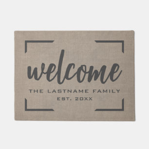 Rustic Modern Burlap - Blessings Script Welcome Do Doormat
