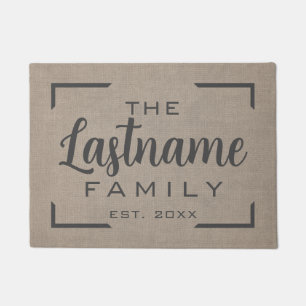Rustic Modern Burlap - Family Script Welcome Doormat