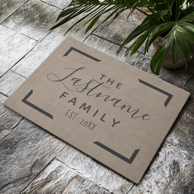 Rustic Modern Burlap - Family Welcome Doormat (Custom Welcome Mat)