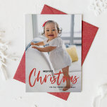 Rustic Modern Calligraphy Red Merry Christmas Holiday Card<br><div class="desc">Merry Christmas! Send festive greetings this Chrsitmas season with this customisable Christmas photo card. It features rustic modern calligraphy with a festive holiday pattern. Personalise by adding a photo,  names,  year and other details. This modern calligraphy photo Christmas card is available in other cardstock.</div>