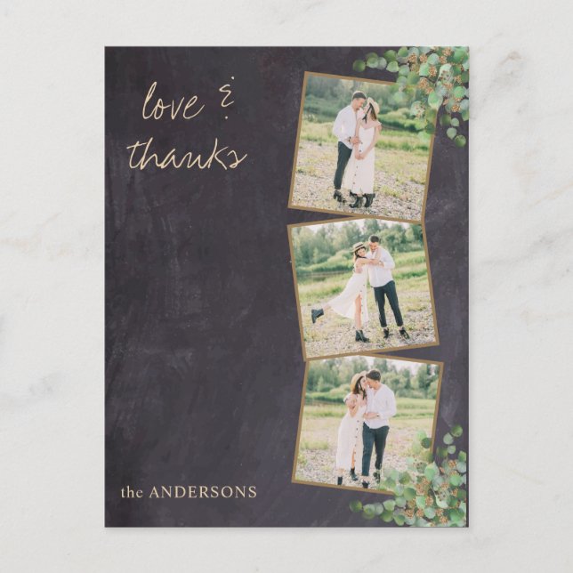 Rustic Modern Chalkboard Photo Wedding Thank You  Postcard (Front)
