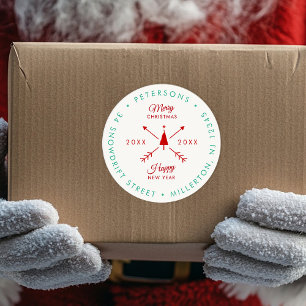 Rustic Modern Christmas Holiday Return Address Classic Round Sticker