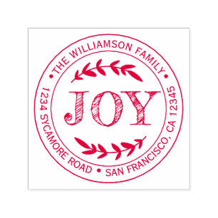 Rustic Modern Christmas Joy Round Return Address Self-inking Stamp