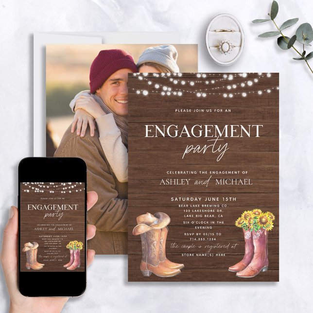 Rustic Modern Country Engagemet Party Photo Invitation (Creator Uploaded)