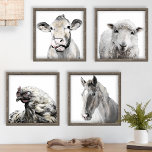 Rustic Modern Country Farmhouse Barnyard Animals<br><div class="desc">Perfect for your rustic modern farmhouse home decor, these gorgeous poster print wall art sets feature a cow, a sheep, a horse, and a chicken / hen with a black-and-white minimalist look. They also include subtle watercolor / painted highlights. Choose your own poster sizes and shapes. DESIGN TIP: Use Zazzle's...</div>