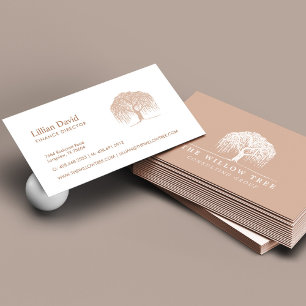 Rustic Modern Cream Blush & White Willow Tree Logo Business Card