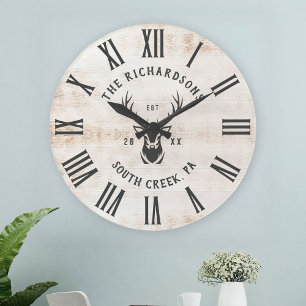 Rustic Modern Custom Family Name Farmhouse Large Clock