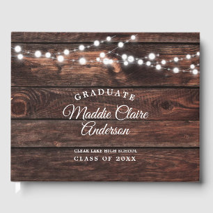 Rustic Modern Custom Graduation Wood String lights Guest Book