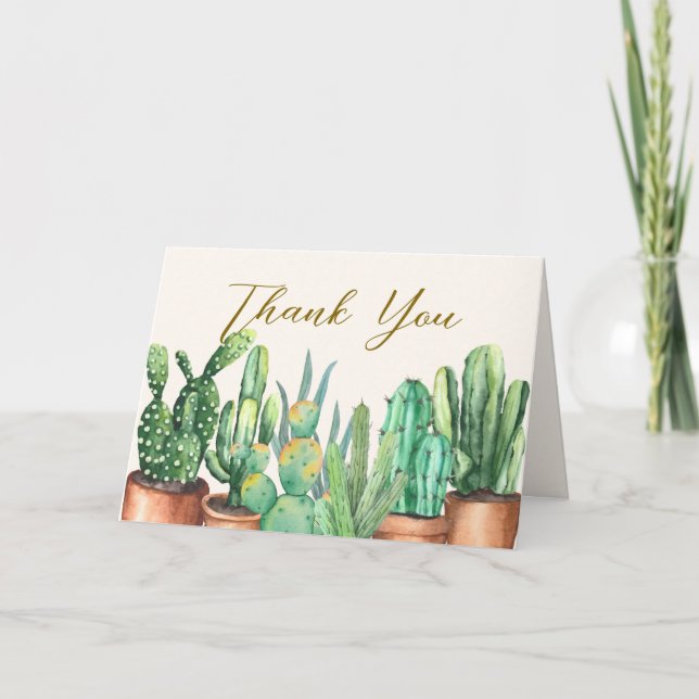 Rustic Modern Desert Cactus Garden Baby Shower  Thank You Card (Front)