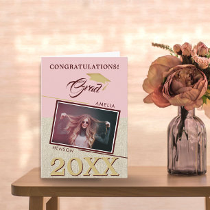 Rustic Modern Dusty Pink Grad Photo Graduation Card