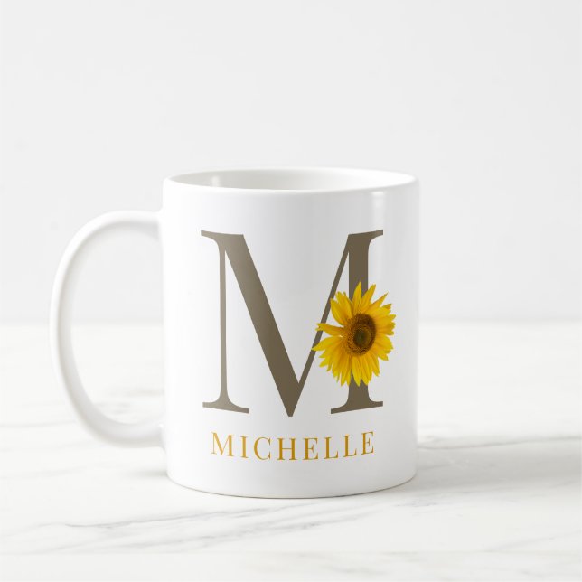 Rustic Modern Editable Sunflower Monogram Name Coffee Mug (Left)