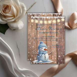 Rustic Modern Elegant  Blue Snowman Baby Shower Invitation
