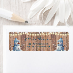 Rustic Modern Elegant Blue Snowman Baby Shower Return Address Label