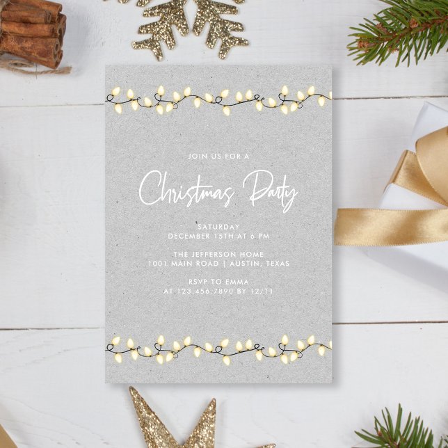 Rustic Modern Elegant Christmas Lights Party Invitation (Personalized Rustic Modern Elegant Christmas Lights Party Invitation Template)