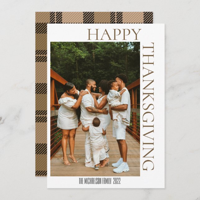 Rustic Modern Fall Brown Tartan Plaid Photo  Holiday Card (Front/Back)