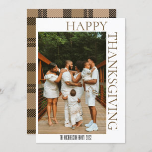 Rustic Modern Fall Brown Tartan Plaid Photo  Holiday Card