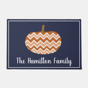Rustic Modern Fall Chevrons Pumpkin Personalised Doormat