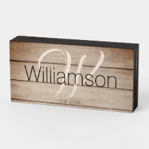 Rustic Modern Family Name Farmhouse Monogram Wood