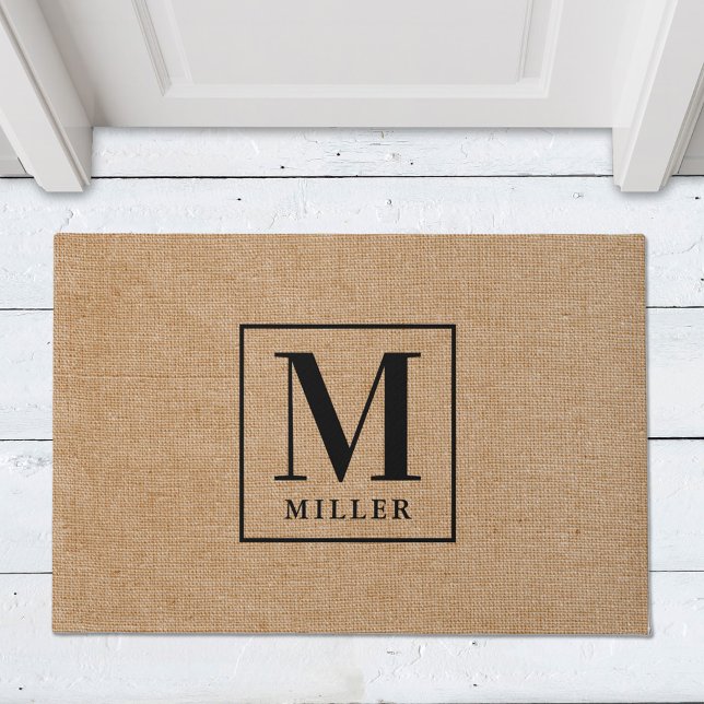 Rustic Modern Family Name Monogram Doormat (Creator Uploaded)