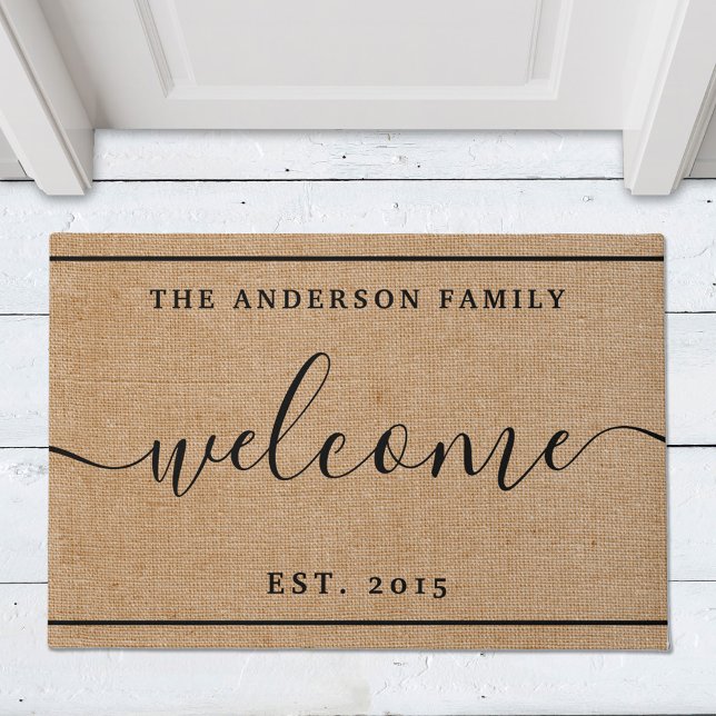 Rustic Modern Family Name Monogram Welcome Doormat (Creator Uploaded)