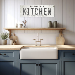 Rustic Modern Farmhouse Kitchen & City Long Canvas Print