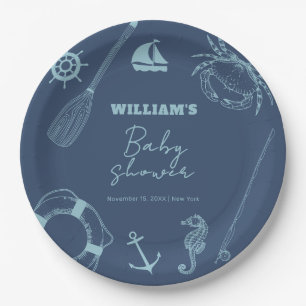 Rustic Modern Fishing Nautical Boy Baby Shower  Paper Plate